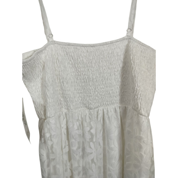 3415)Siren Lily Sleeveless White Smocked Floral Baby Doll Maternity Dress Large - Picture 3 of 8